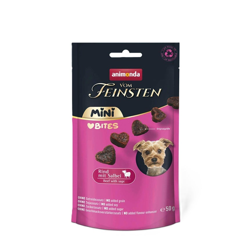 Die Vom Feinsten Mini Love Bites Rind mit Salbei von animonda sind die perfekte Belohnung für kleine Hunde mit grossem Appetit. Mit einem hohen Anteil an tierischen Zutaten bieten sie eine schmackhafte und hochwertige Snackoption, die speziell auf die Bedürfnisse kleiner Rassen abgestimmt ist. 