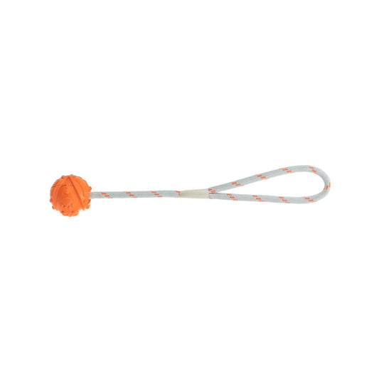 Dieses robuste Spielzeug aus Naturgummi und Baumwolle schwimmt auf dem Wasser und eignet sich perfekt für Wurf- und Zerrspiele. Die leuchtende Farbe sorgt für gute Sichtbarkeit, das Seil für extra Spielspass – ob am Strand, See oder im Garten.