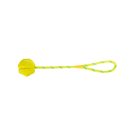 Dieses robuste Spielzeug aus Naturgummi und Baumwolle schwimmt auf dem Wasser und eignet sich perfekt für Wurf- und Zerrspiele. Die leuchtende Farbe sorgt für gute Sichtbarkeit, das Seil für extra Spielspass – ob am Strand, See oder im Garten.