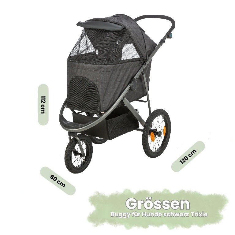 Der Buggy für Hunde in schwarz von Trixie ist die perfekte Lösung, wenn dein Vierbeiner nicht mehr so lange laufen kann oder sich unterwegs eine Pause wünscht.