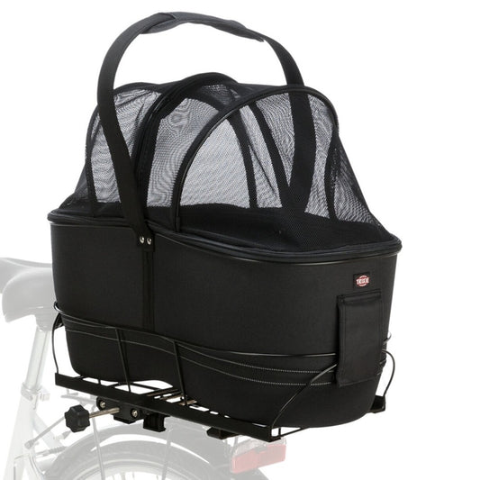 Der Fahrradkorb Long bietet mit seiner extra langen Ausführung und dem stabilen Metallrahmen eine besonders sichere und bequeme Transportlösung auf dem Gepäckträger (6–16 cm Breite). Die gepolsterte Bodeneinlage mit weichem Plüsch-Bezug sorgt für Gemütlichkeit, während die Netzabdeckung mit integrierter Kurzleine Schutz und Sicherheit bietet. Besonders praktisch: Der Korb lässt sich per Klettverschlüssen vom Rahmen abnehmen - ideal auch für unterwegs. 