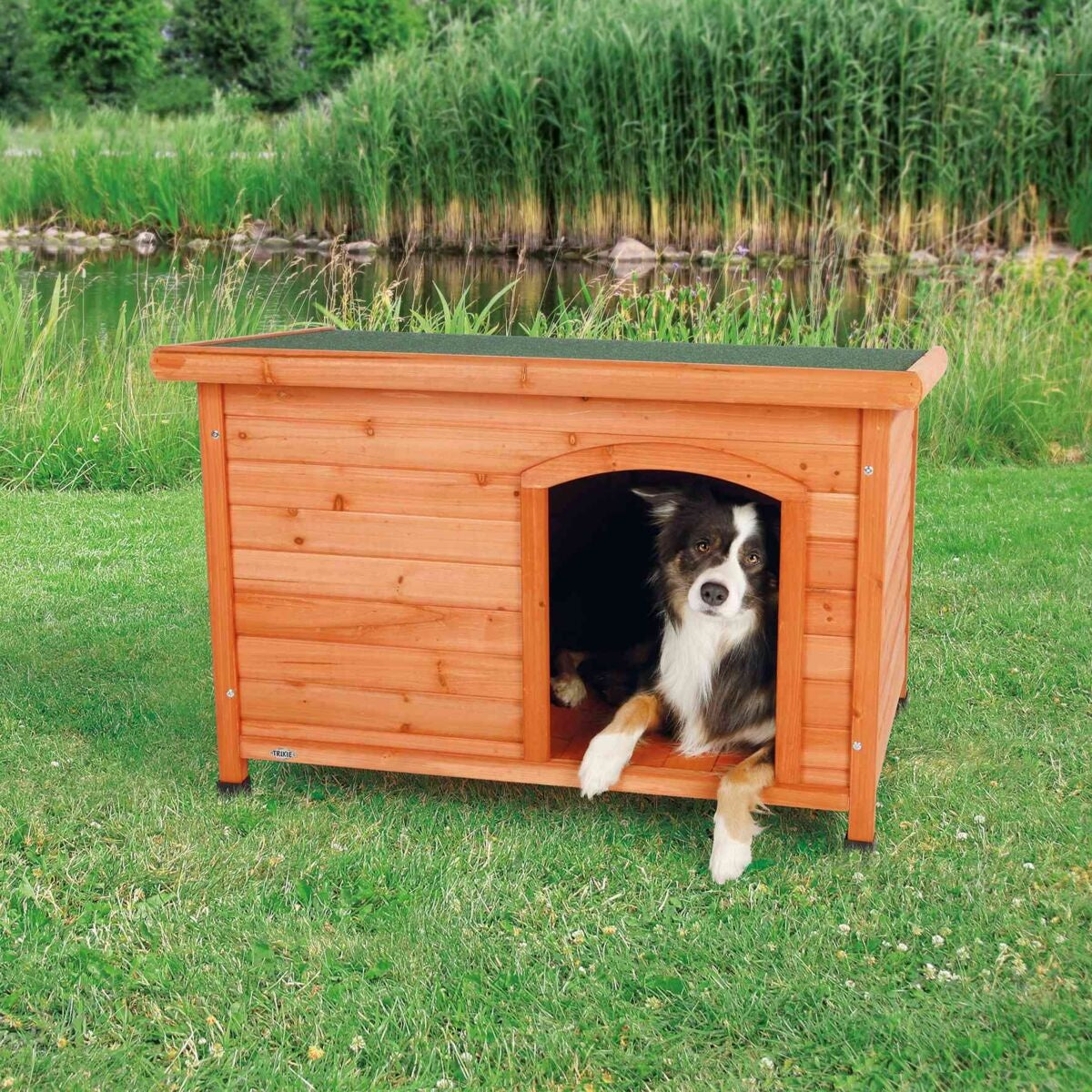 Diese Hundehütte bietet deinem Vierbeiner ein gemütliches und sicheres Heim unter freiem Himmel. Ausgestattet mit erhöhten Beinen, schützt sie vor Bodenfeuchte und -kälte, während die justierbaren Füsse eine stabile Position auf jedem Untergrund garantieren.