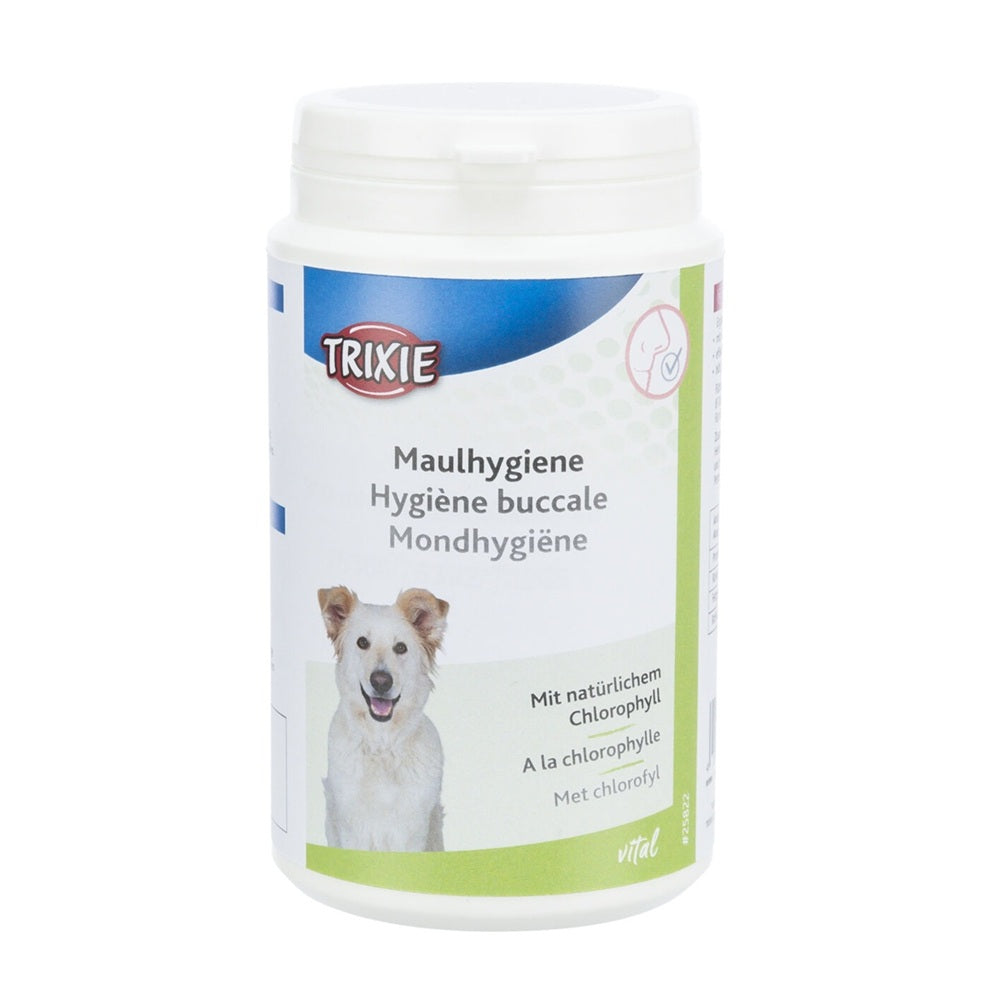 Frischer Atem für deinen Hund – ganz ohne Aufwand. Die praktischen Tabletten mit natürlichem Chlorophyll wirken effektiv gegen Maulgeruch und helfen, Zahnstein vorzubeugen. Ideal als tägliche Ergänzung zur Zahnpflege.