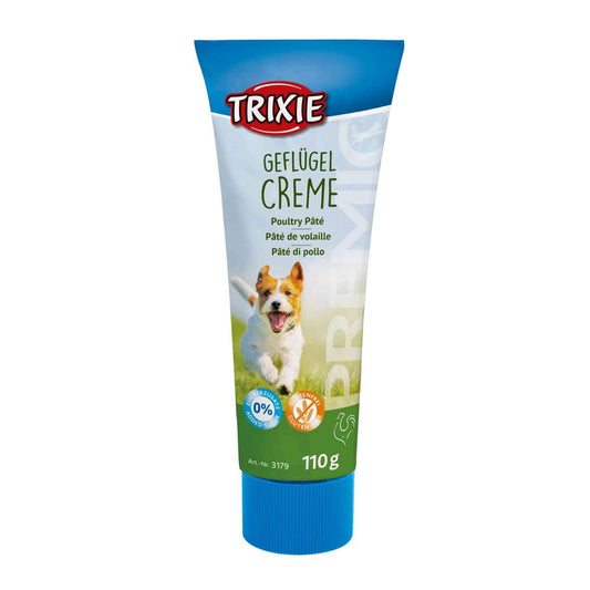 Verwöhne deinen Hund mit der Premio Geflügelcreme von Trixie. Perfekt für ausgiebige Belohnungsmomente oder zur stressfreien Medikamentengabe.