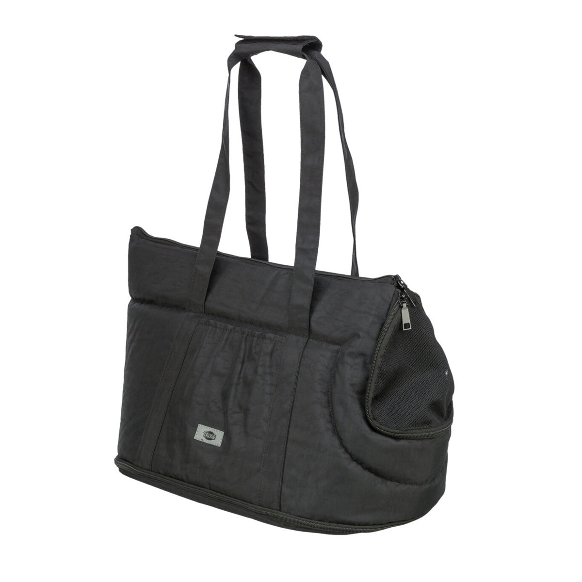 Diese modische Tragetasche im neuen Look ist ideal für Alltag oder Reisen und bietet deinem Hund höchsten Komfort durch das weiche Innenfutter aus Fleece. Der Netz-Einsatz mit Reissverschluss an der Front sorgt für&nbsp;optimale Belüftung. Eine Aussentasche bietet zusätzlichen Stauraum für kleines Zubehör und die integrierte Kurzleine sorgt dafür, dass dein kleiner Vierbeiner sicher in der Tasche bleibt.